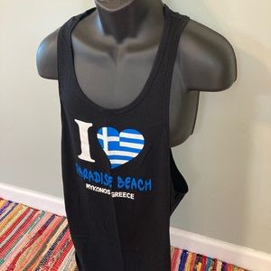 Paradise Beach Mykonos Greece Tank Top Shirt I Love Greek Flag Large